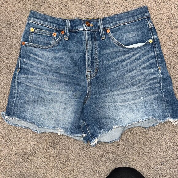 MADEWELL High Rise Denim Shorts Raw Hem No Distressing Blue Jean Shorts  EUC  27 - Picture 2 of 7